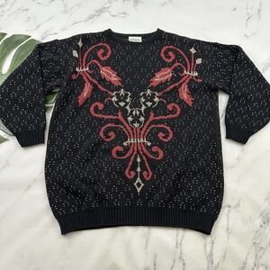 Distinctly Different Womens Vintage Pullover Sweater Size XL Black Red Holiday